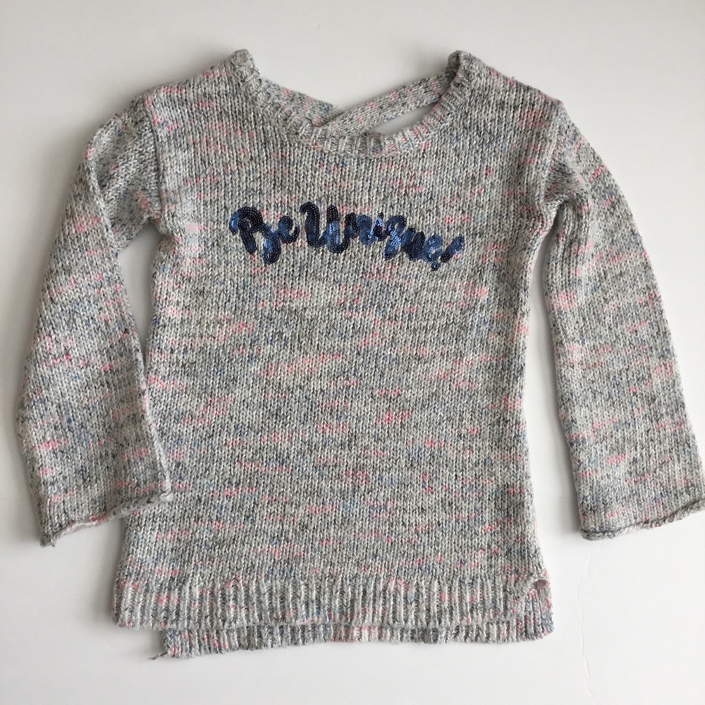Justice Girls Sweater “Be Unique” Gray Pink Size 6